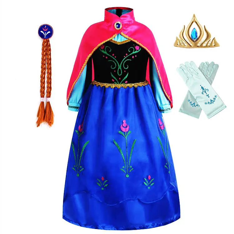 2026 Anna inspired Princess Dress with Fuchsia Cape Girls Snow Queen Elsa's Sister Costume Play Toddler Carnival Royal Frocks