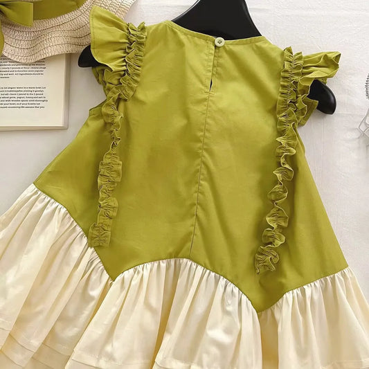 Vestidos Casuais para Meninas, Vestido de Verão com Retalhos de Flores 3D Boho para Crianças, Vestidos para Meninas de 2 a 7 Anos, Vestidos de Daminha