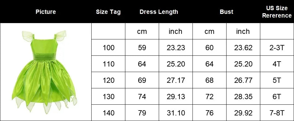 Kids Girl Cosplay Bell Costume Halloween Role Playing Green Dress Fancy Fairy Princess Cosplay Birthday Party Dresses Knee Lengt
