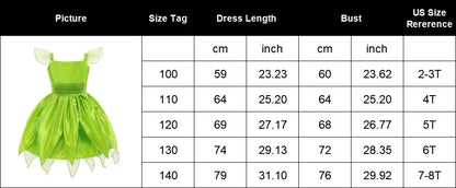 Kids Girl Cosplay Bell Costume Halloween Role Playing Green Dress Fancy Fairy Princess Cosplay Birthday Party Dresses Knee Lengt