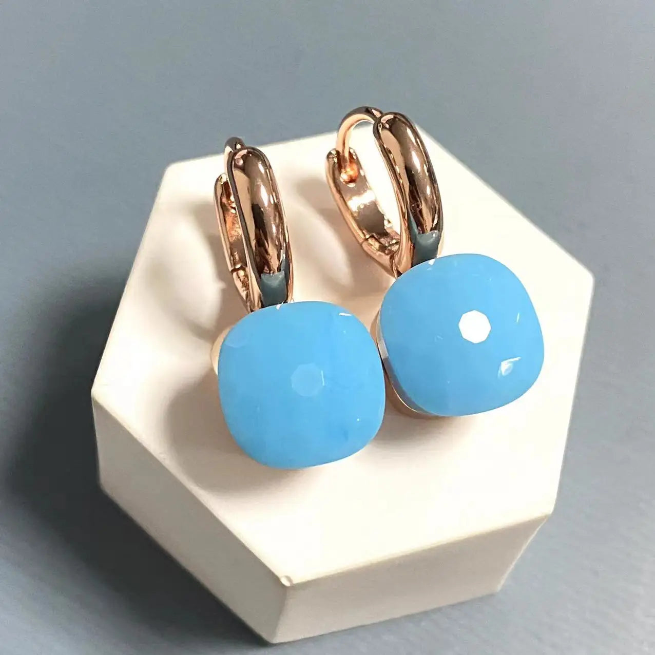 10.6mm Classic Nudo Earrings For Women High Quality Crystal Earrings Square Blue Topaz Earrings Fashion Jewelry Gift