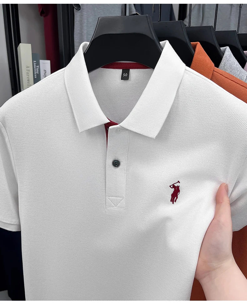 100% pure cotton high-end brand men's short sleeve polo shirt comfort lightweight summer casual T-shirt youthful fashionable top