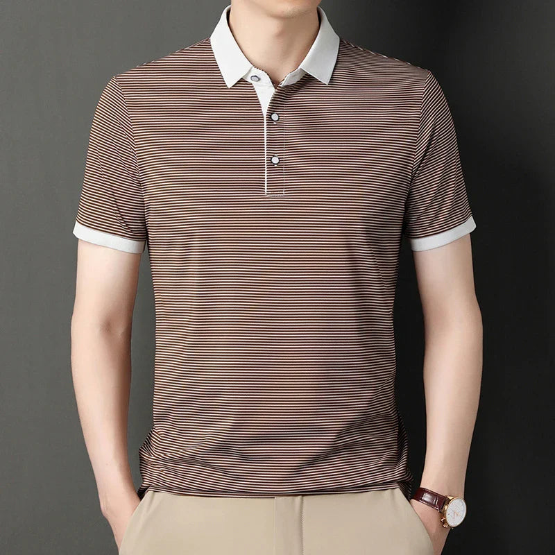 2024 Men's New Striped Cotton Business Casual Short Sleeved POLO Shirt Fashion Short Sleeved Comfortable and Breathable Top