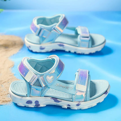 Princess Girls' LED Sandals Children's Toddler Sports Beach Pink blue Girls' Soft Shining Shoes Outdoor Soft  Anti-Slip LED Shoe
