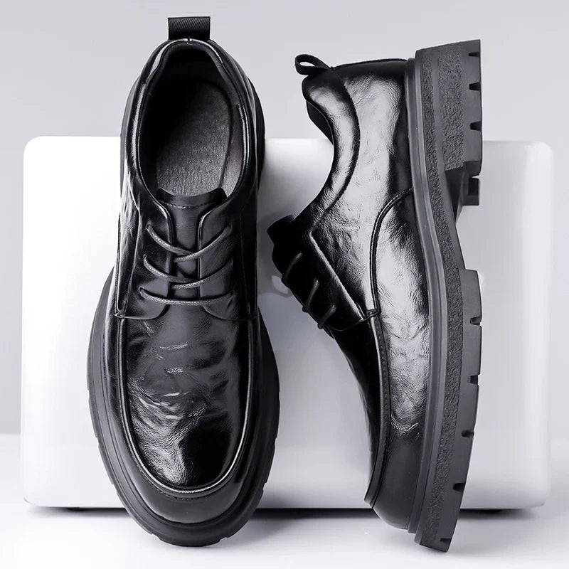 Men's Comfortable Genuine Leather British Thick-soled Business Leather Shoes for Spring 2025, New Lace-up Oxford Shoes