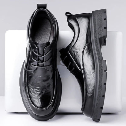 Men's Comfortable Genuine Leather British Thick-soled Business Leather Shoes for Spring 2025, New Lace-up Oxford Shoes