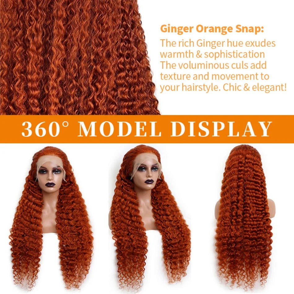 30Inch Orange Ginger Water Wave Lace Front Wigs 13x4 13x6 #350 Colored Wigs Brazilian Human Hair Deep Wave Curly Wigs 260Density