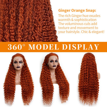 30Inch Orange Ginger Water Wave Lace Front Wigs 13x4 13x6 #350 Colored Wigs Brazilian Human Hair Deep Wave Curly Wigs 260Density