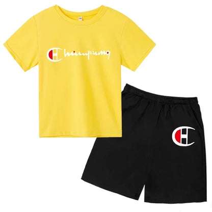 Boys Girls Round neck T-shirt Set Brand Printing Toddler 3-12 Year Tops +Shorts Fashion Leisure Summer Wear ildren's Clothing