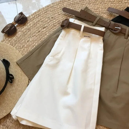 New Wide Leg Shorts for Women Summer Thin Cotton A Line Short Pants Office Lady Classic Loose Casual Zipper Women‘s Shorts