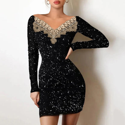 Womens Black Bodycon Dress Off Shoulder Hot Stamping Slim Fit Cocktail Party Evening Gown