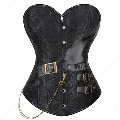 Steampunk Corset Women Plus Size Pirate Corset Top Overbust Halloween Lace Up Costume Gothic Steampunk Corset Metallic Red Brown