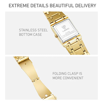 Luxury Quartz Wristwatches For Women Men Business Watch Simple Design Black Gold Stainless Steel Waterproof Quartz Clock