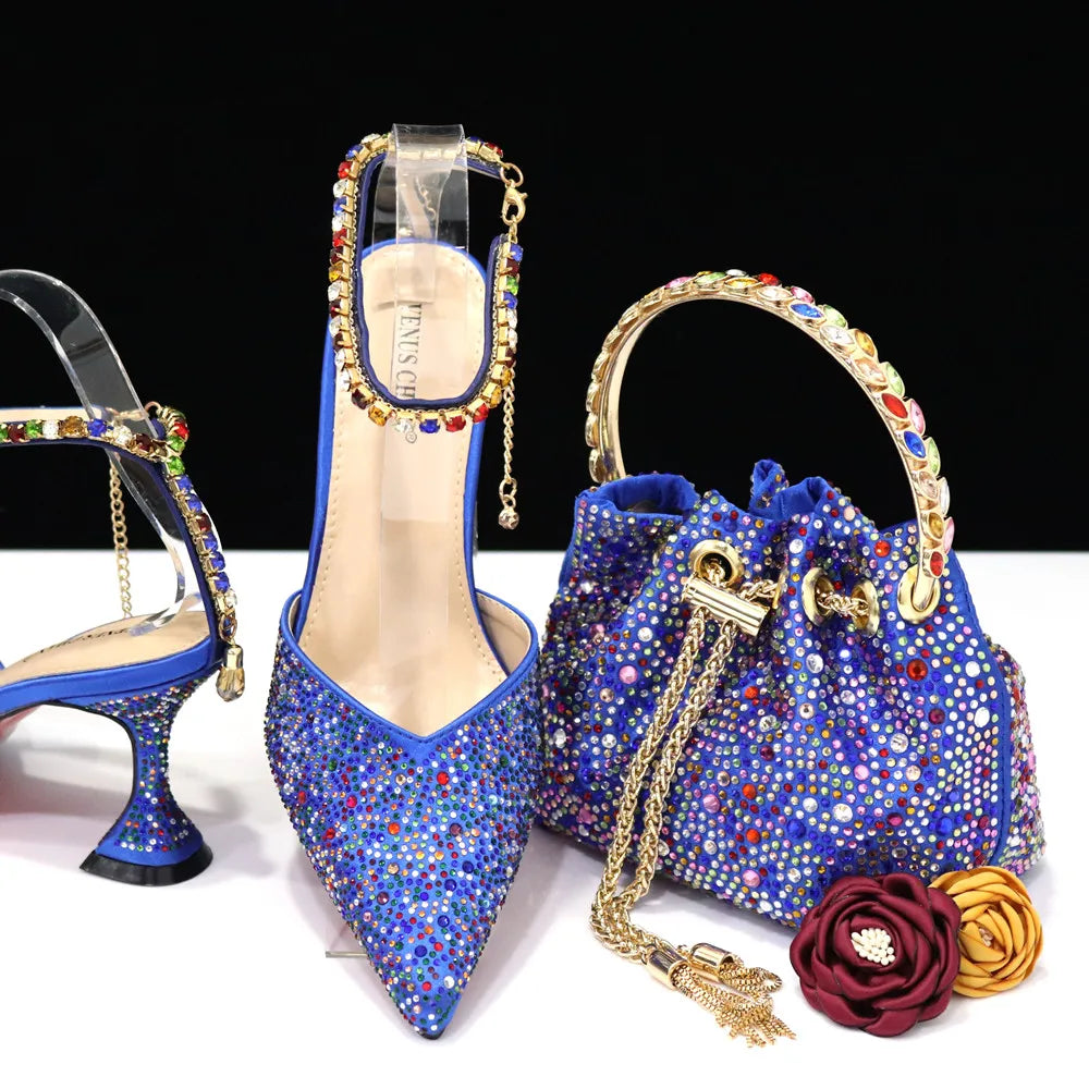 Pointed Shoes Bag Soft Handle Bag Anklet Design Medium Heel Ladies Shoes Suitable for Wedding Party