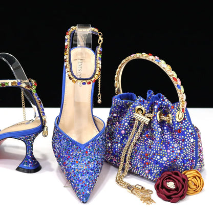 Pointed Shoes Bag Soft Handle Bag Anklet Design Medium Heel Ladies Shoes Suitable for Wedding Party