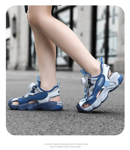 Summer Breathable Children's Sandals 5-16Y Boys' Fashion Beach Water Shoes Non Slip Outdoor Soft Bottom Sports Sandal Shading