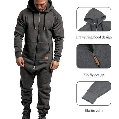 New Custom 3D Full Design Jumpsuit Pajamas Long-sleeved sports pants solid color splicing casual sweater men's zipper hoodie