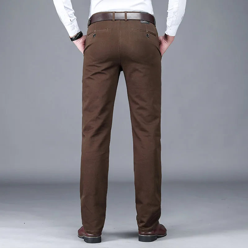 Business Men's 98% Cotton Straight Casual Pants Plus Size Loose Stretch Autumn Winter Office Trousers Classic Male Clothing