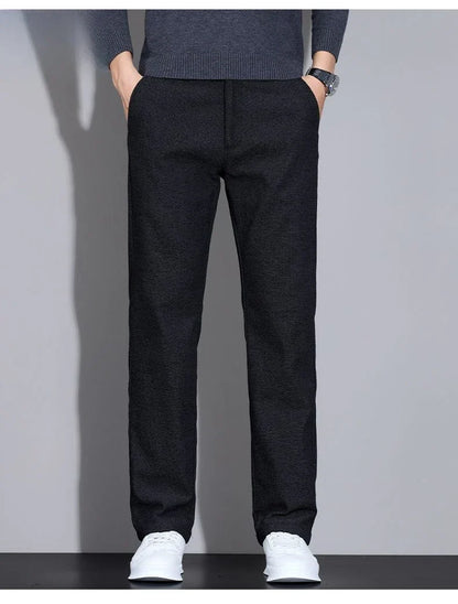 Men's Loose Casual Pants Autumn and Winter New Fashion Pocket Wide-leg Business Pants Comfortable Elastic Waist Stretch Pants