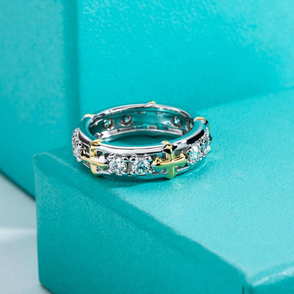 3mm D Color Moissanite Cross Eternity Ring 925 Sterling Silver Color Separation Wedding Band Ring Jewelry Wholesale