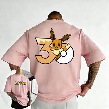 30th Anniversary Eevee Printed T-shirt Summer New Men's and Women's Trendy Large Loose Casual Y2K Short Sleeve Top