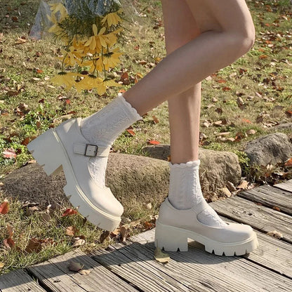 Patent Leather High Heels Mary Jane Shoes Women Japanese Style Ankle Buckle Platform Pumps Woman Punk Jk Uniform Lolita Shoes 43