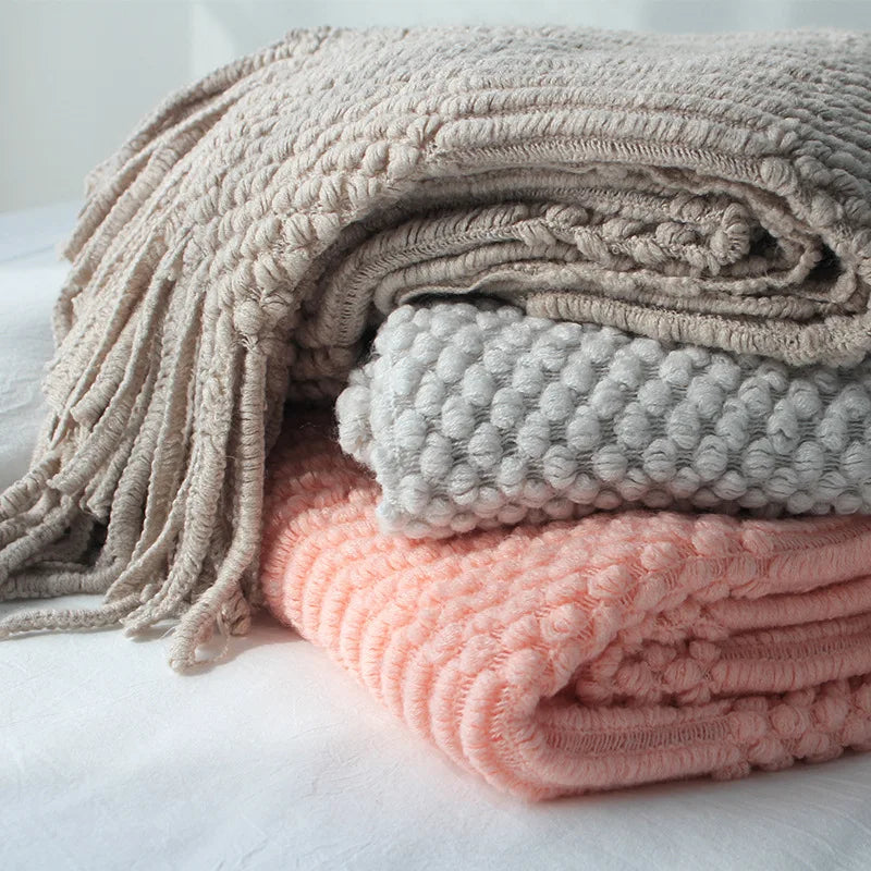 Khaki Gift Knitted Blanket with Tassels Chunky Vintage Luxury Farmhouse Throw Bedspread Oversized Blanket Cover Manta Para Sofá