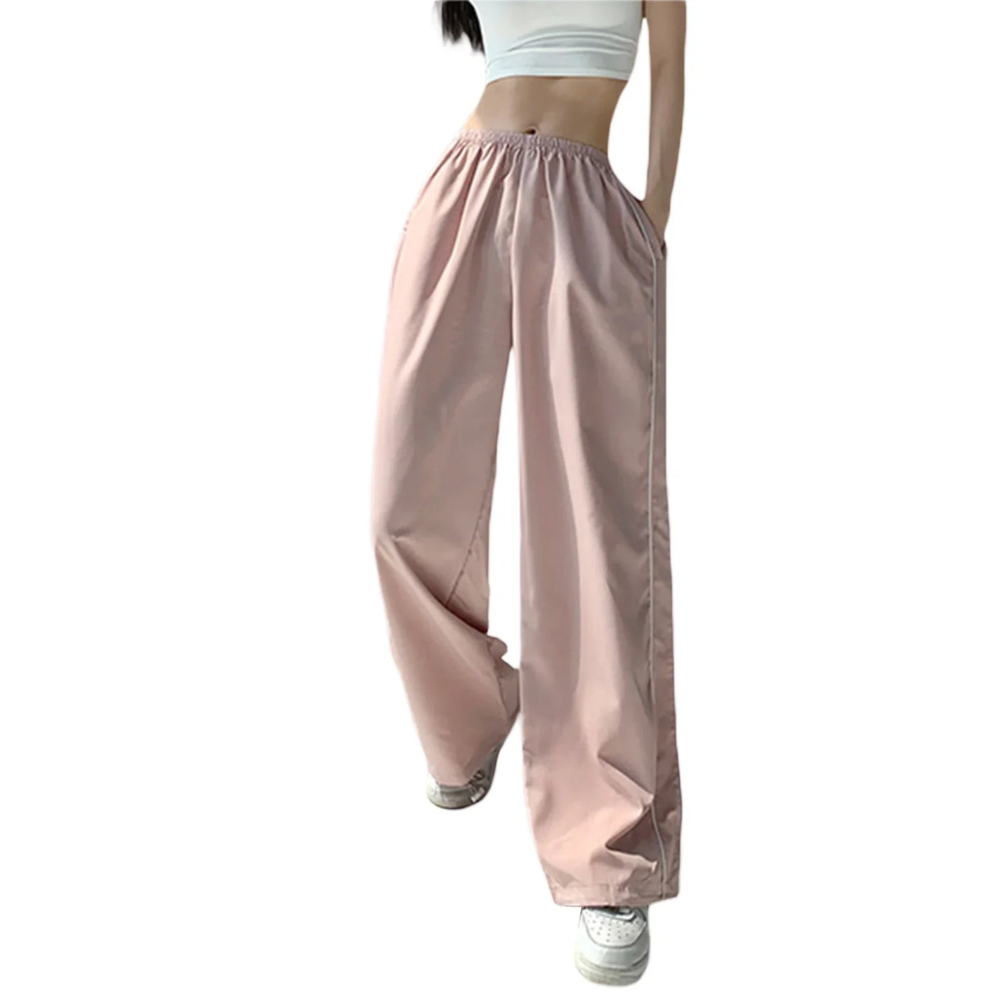 Y2K Loose Cargo Pants Elastic Waist Baggy Wide Leg Straight Trousers