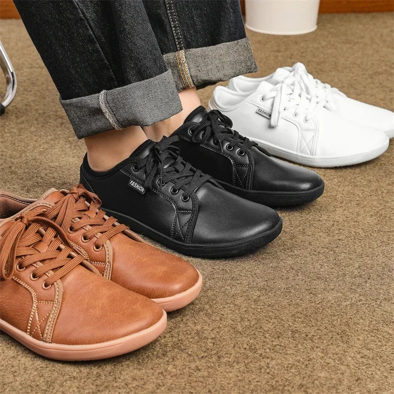 Mens Artificial Leather Wide Barefoot Shoes Unisex Plus Size Male Outdoor Minimalist Sneakers Women Zero Drop Casual Walking