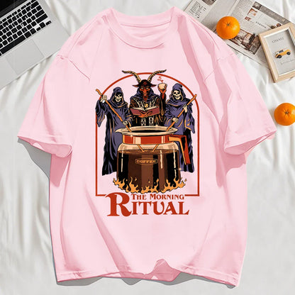 The Morning Ritual Prints Men T-Shirt Summer Breathable Cotton Loose T Shirts All-Match O-Neck Soft Unisex Top