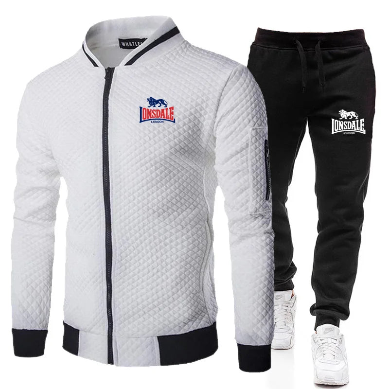 Spring and Autumn Men's Fashion Street Stand up Collar Set Jacket, Outdoor Casual Pocket Zipper Men's Baseball Set