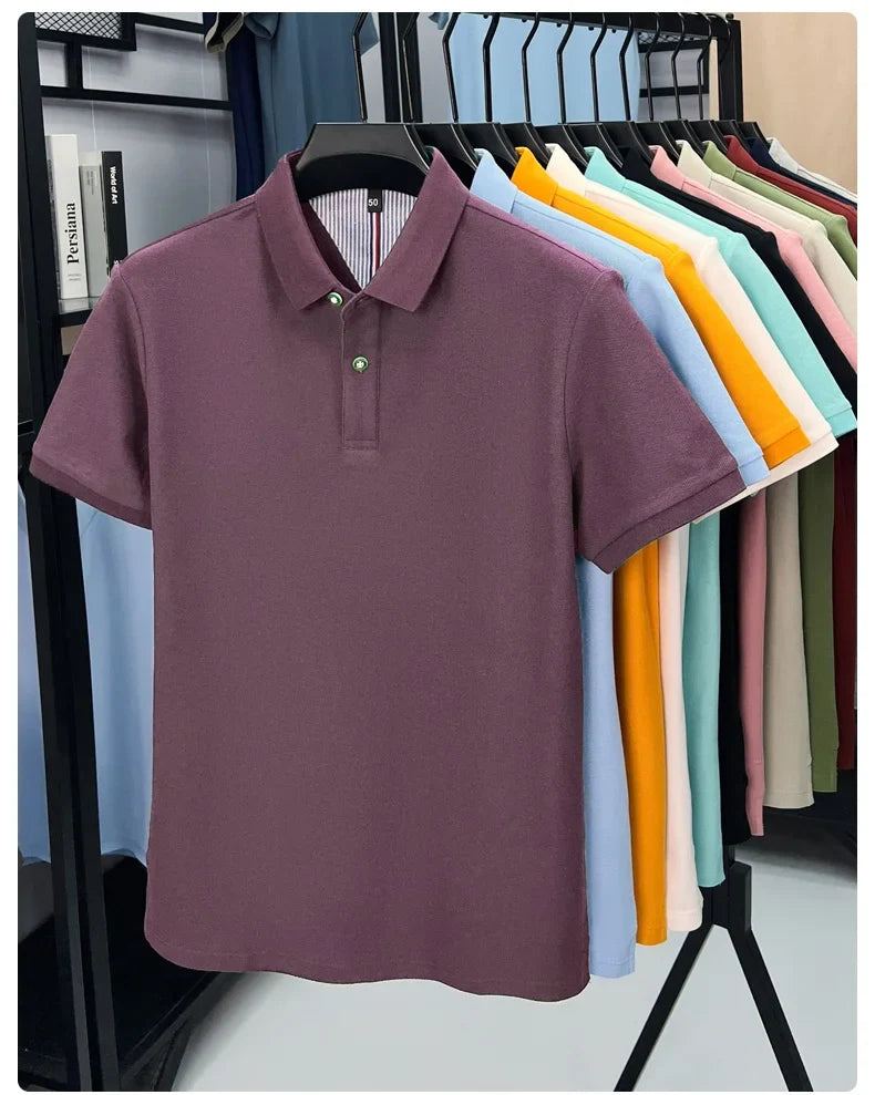 100% pure cotton high-end short sleeve polo shirt men's summer fashion new breathable Korean business casual golf brand T-shirt