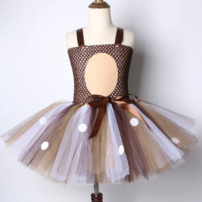 Deer Costume for Girls Christmas Tutu Dress Girls Fancy Elk Reindeer Dress Up Clothes Kids Halloween Birthday Party Costumes