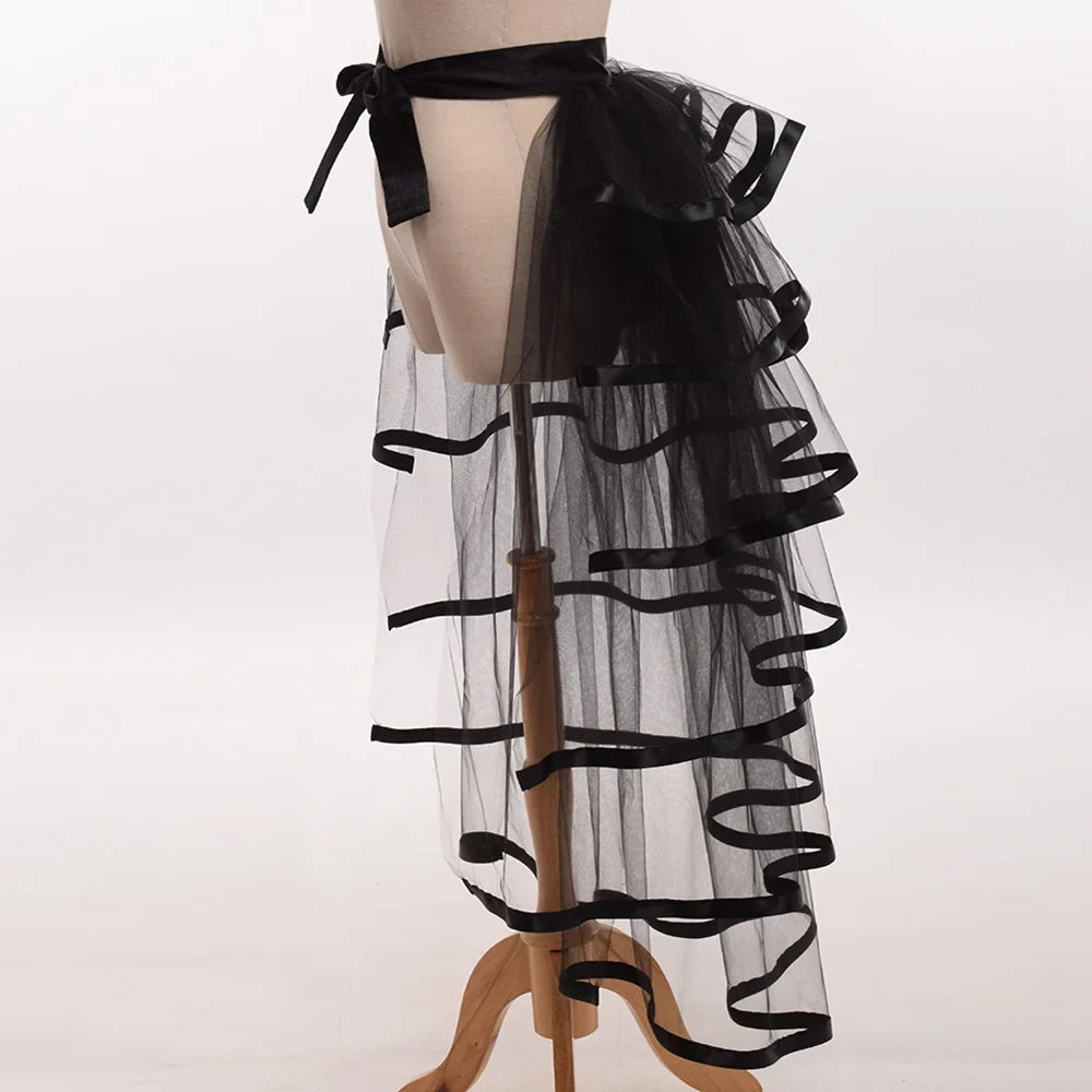 Women Punk Puffy Ruffle Tutu Bustle Skirts Sexy Steampunk Cocktail Party Tie-on Overskirt Gothic Tulle Skirt for Female