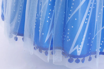 Halloween Girls Elsa Dress With Floor Length Cloak Child Long Sleeve Print Princess Frocks Kids Carnival Party Elegant Gown