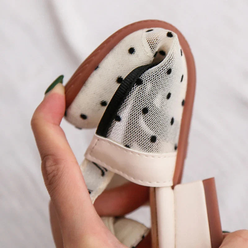 Mesh Black White Polka Dot Shoes Sandals for Girls with Heels Mules Sling Back Shoes for Girls Luxury Shoes for Girls To Dress
