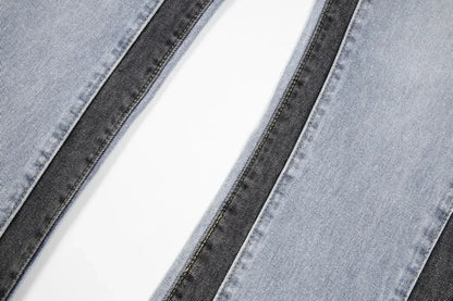 American retro washed letter spliced denim trousers high street trendy brand couple loose straight micro-flared long trousers