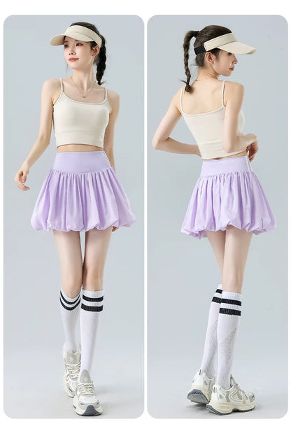Women Summer Tennis Skirt High Waist Flared Flounce Skirt 2 in 1 with Shorts Anti-Exposure Athletic Pleated Golf Skirt Workout