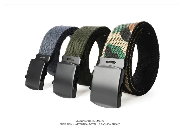 New Unisex Automatic Buckle Fashion Nylon Belt Classic Popular Casual Light Practical Woven Smooth Women Men Canvas Belt 3.8cm