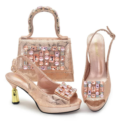 Fashion Bag and Shoe Set Nigeria Party Pumps Women Shoes and Bags To Match Set Italy Lady Rhinestone Pumps Women Luxury