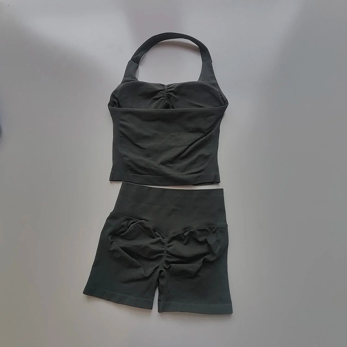 Sexy Halter Neck Beautiful Back High Waist Peach Sports Bras Shorts Suit Pilates Gathering Yoga Vest Training Fitness Bra Sets