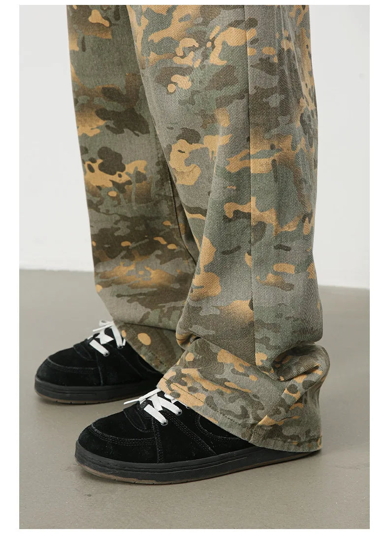 Tide Camouflage Jeans Men's Ins Loose Straight Wide Leg Casual Denim Pants Loose Male Trousers 12C2036