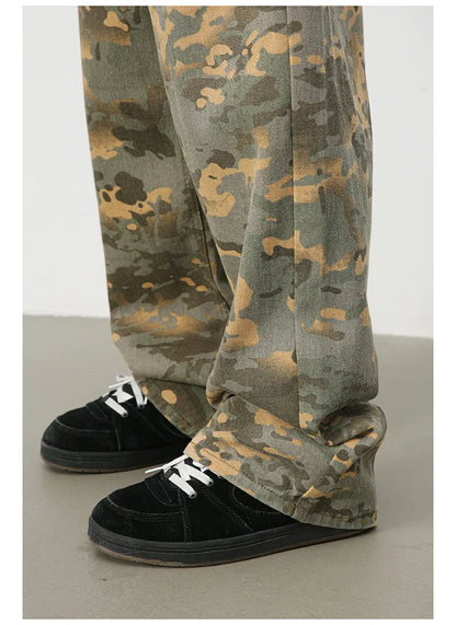 Tide Camouflage Jeans Men's Ins Loose Straight Wide Leg Casual Denim Pants Loose Male Trousers 12C2036