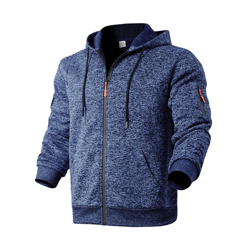 Heavy fleece men's jacket winter retro tooling pocket hooded zipper sports sweater men