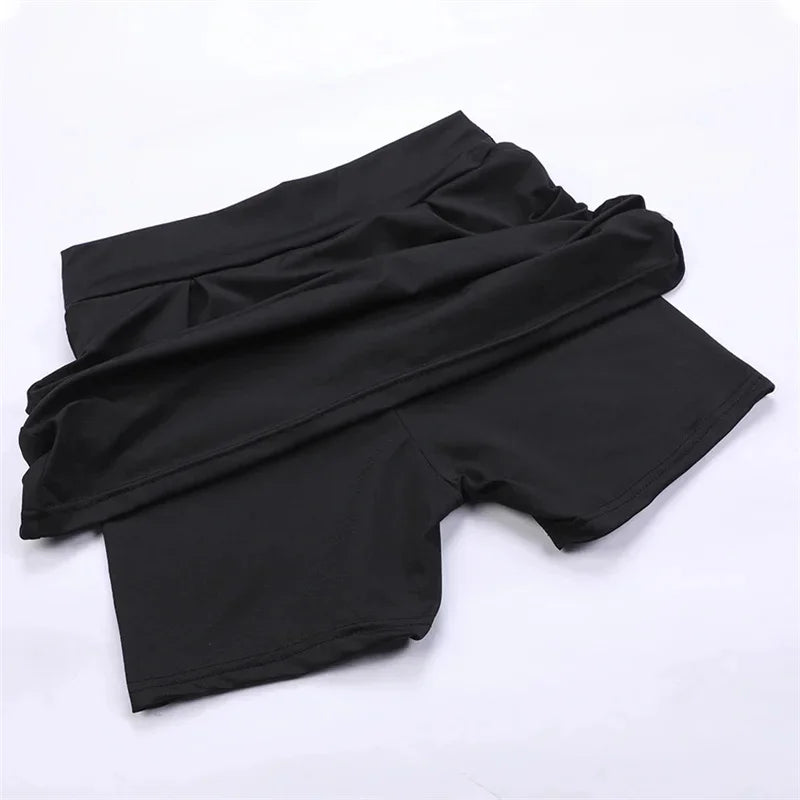 Summer fashion explosion women solid color outdoor sports fitness running yoga quick dry fake two running skirts