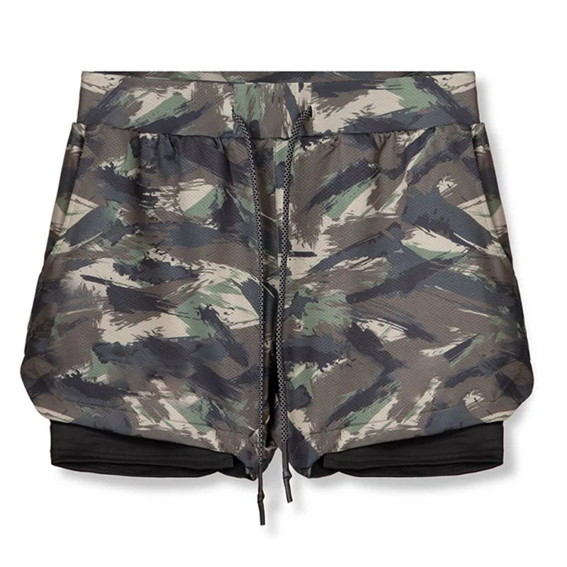 Running Shorts Men 2 In 1 Double-deck Quick Dry GYM Sport Shorts Fitness Jogging