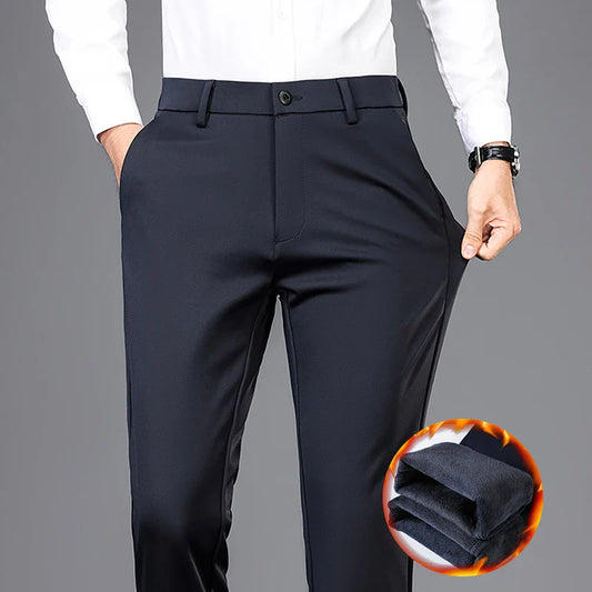 Winter Men Brand Fleece Pants Warm Cotton Business Thick Suit Casual Trousers Male Plush Formal Wear Pants 28-40