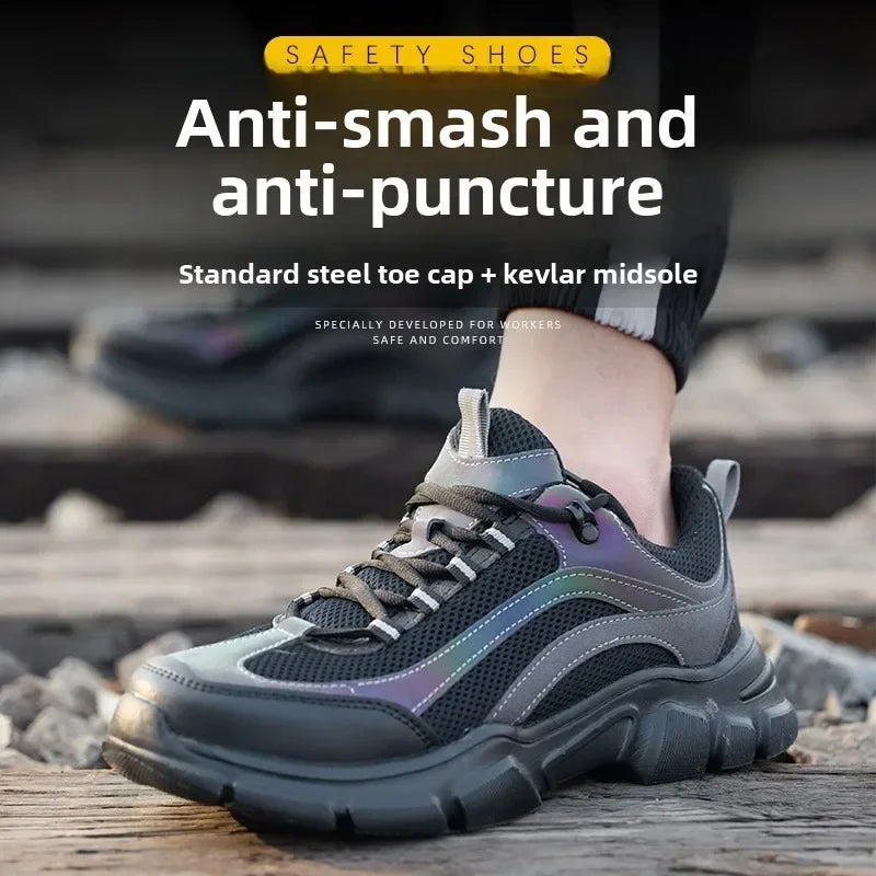 Safety Shoes Lightweight Steel Toe Anti Smashing Piercing Women's Men's Work Sneakers Reflective Indestructible Protective Boots