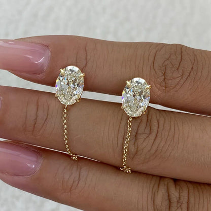 1-4carat Oval Cut Moissanite Chain Earrings for Women Solitaire Diamond Stud/Drop Earring 925 Silver Jewelry with Certificate