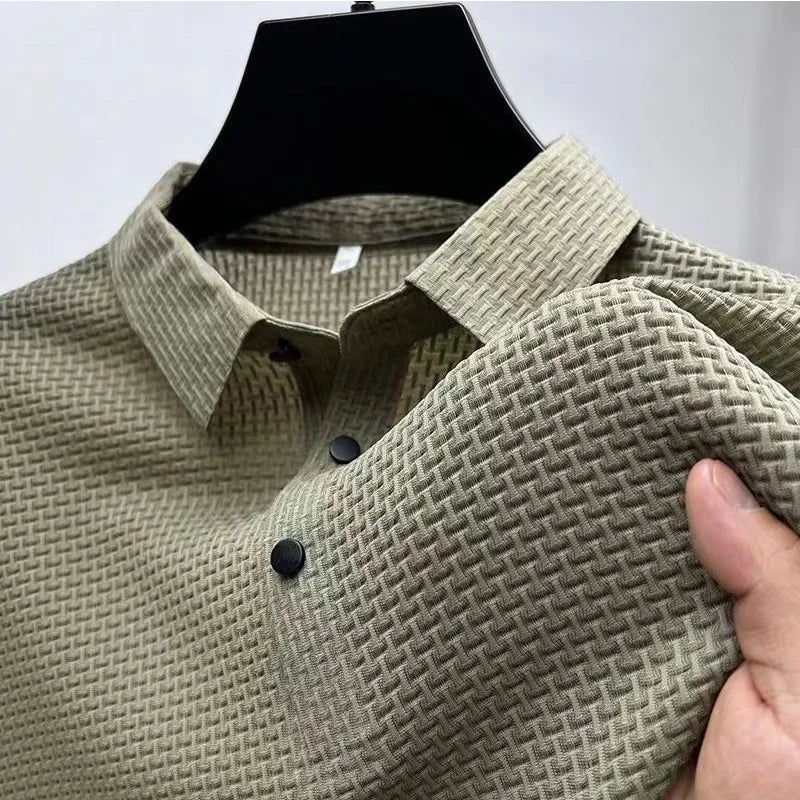 Men's Business Polos Casual Short Sleeved Bone Flower Solid Color POLO Shirt Fashion Breathable Comfortable Summer Versatile Top